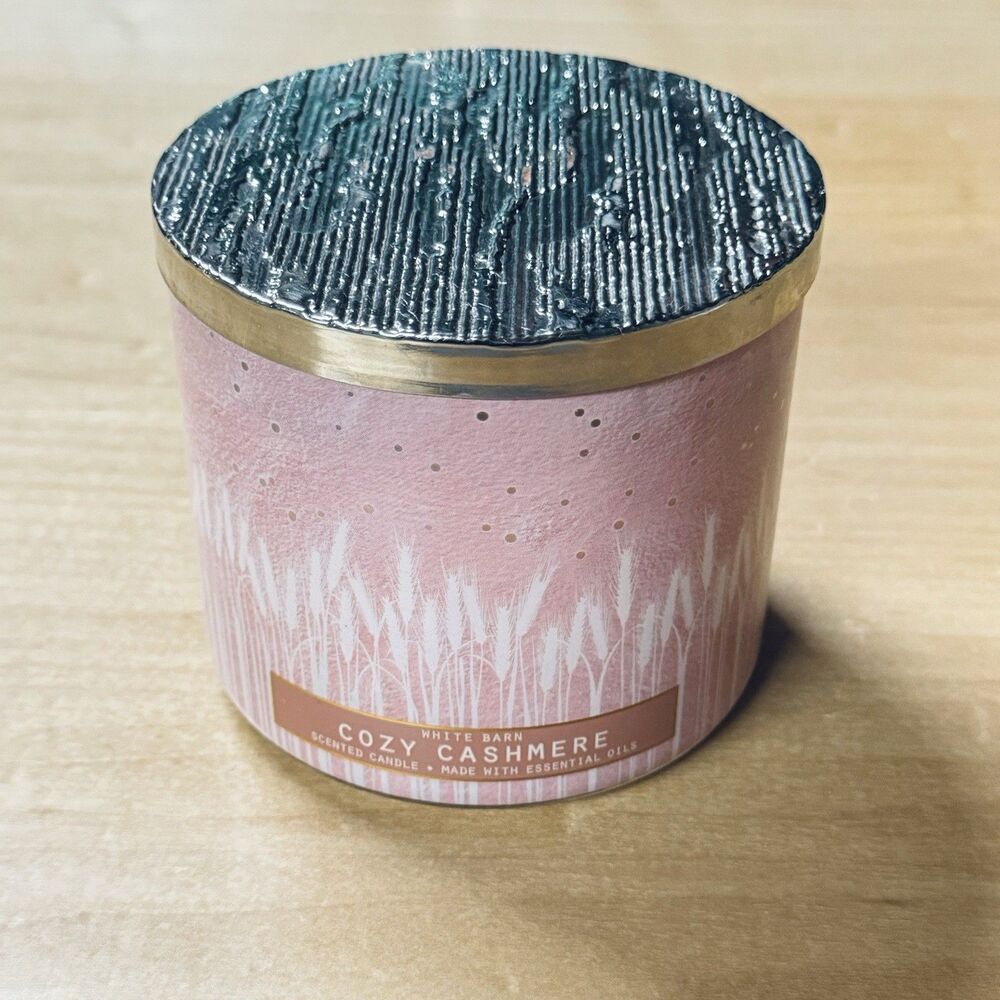 Bath Body Works Cozy Cashmere 3 Wick Candle 14.5 oz White Barn Never Burned